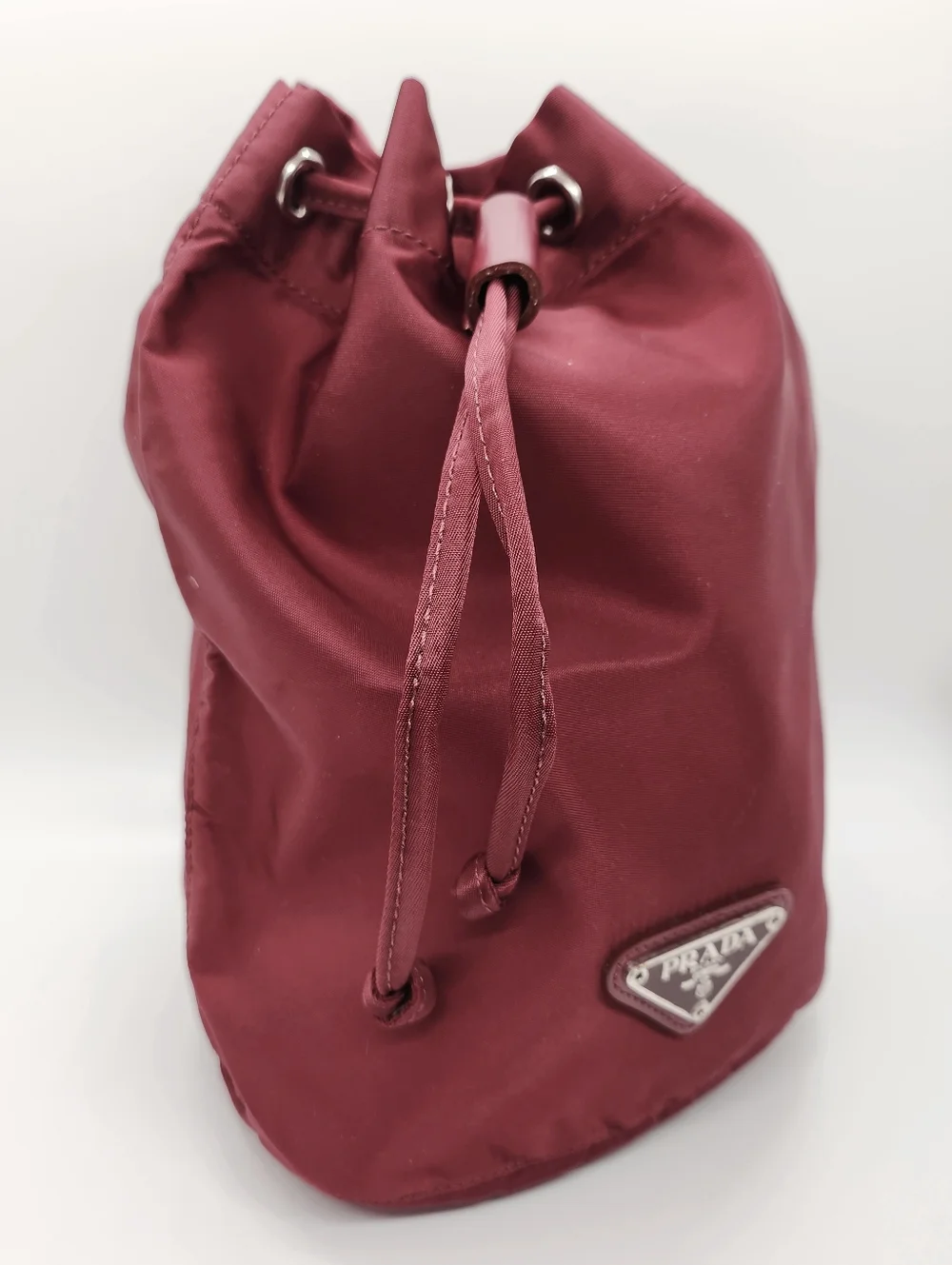 PRADA Tessuto Burgundy Nylon Drawstring Pouch